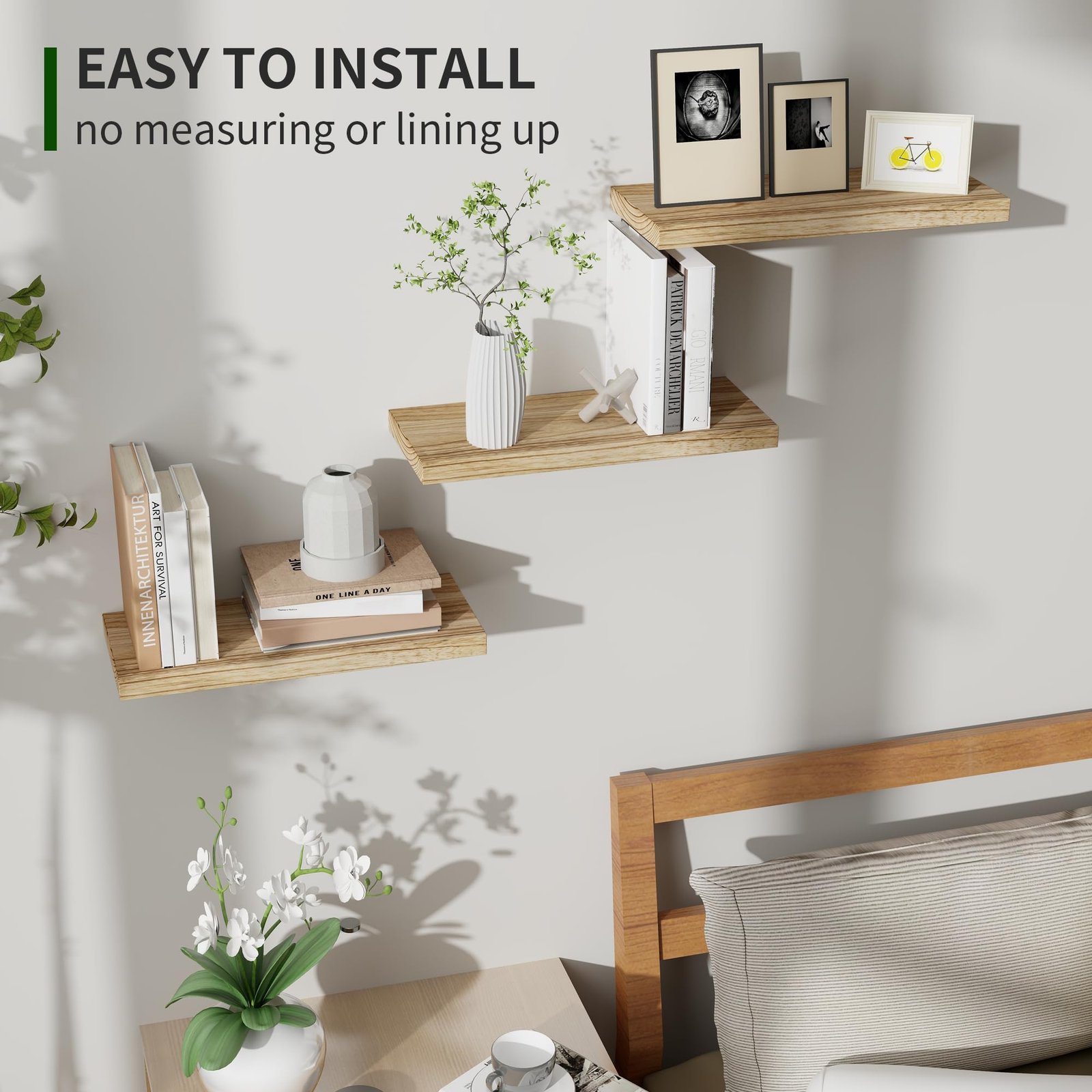 Wood Floating Wall Shelves Set of 3 – 17", Carbonized Black - Image 5