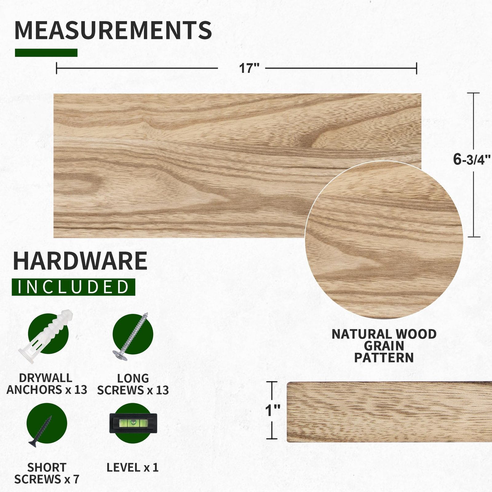 Wood Floating Wall Shelves Set of 3 – 17", Carbonized Black - Image 3