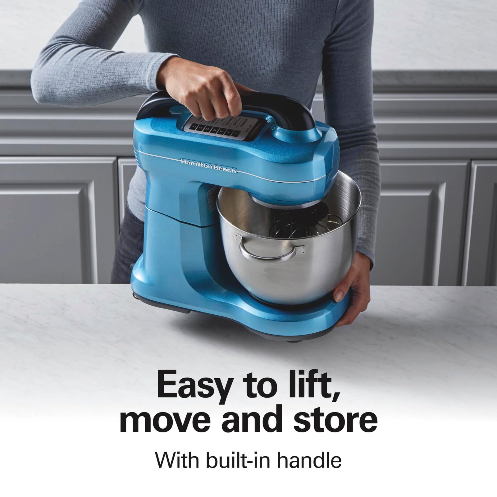 Electric Stand Mixer, 4 Quarts, Dough Hook, Flat Beater Attachments, Splash Guard, 7 Speeds with Whisk, Easy-Carry Top Handle, Blue - Image 6