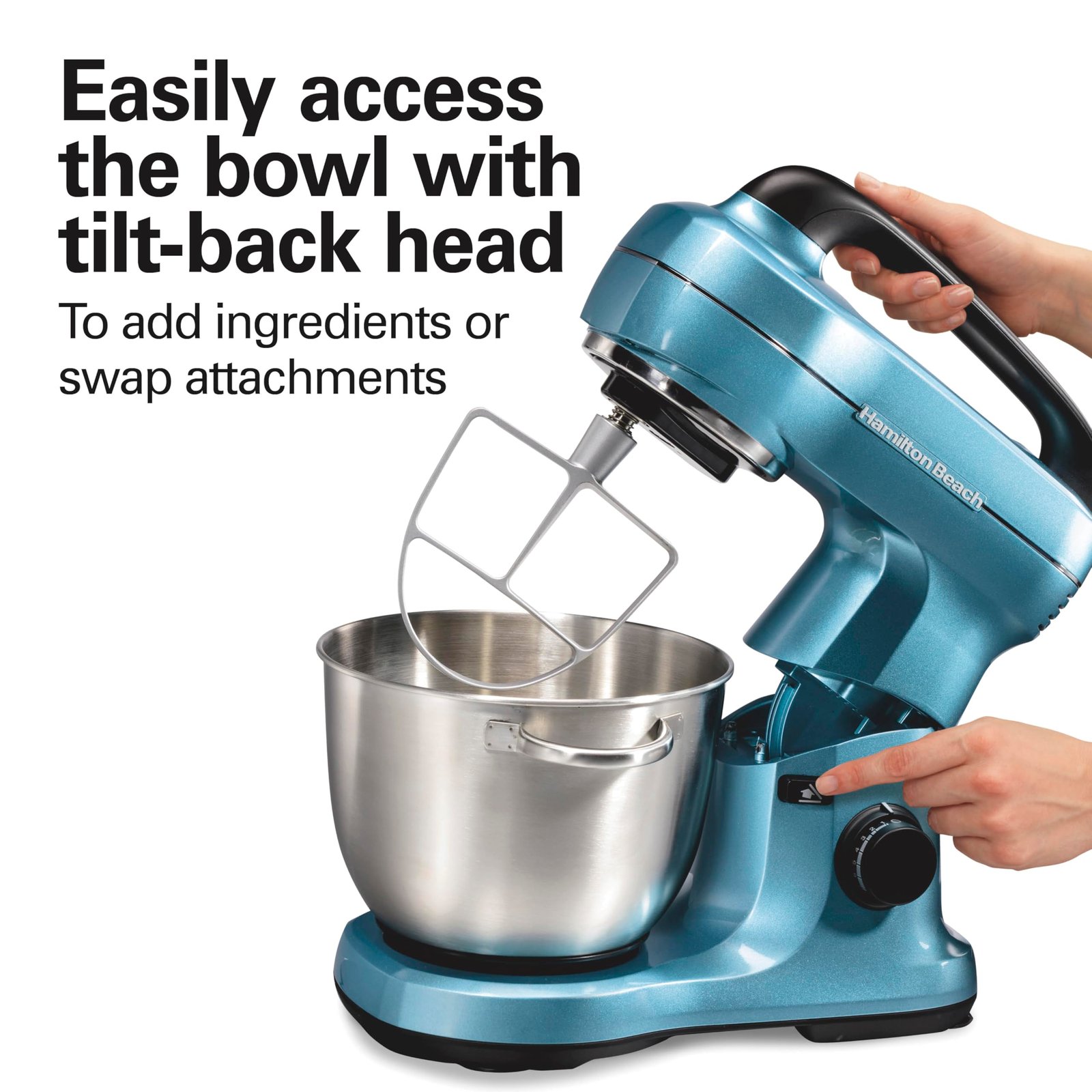 Electric Stand Mixer, 4 Quarts, Dough Hook, Flat Beater Attachments, Splash Guard, 7 Speeds with Whisk, Easy-Carry Top Handle, Blue - Image 7