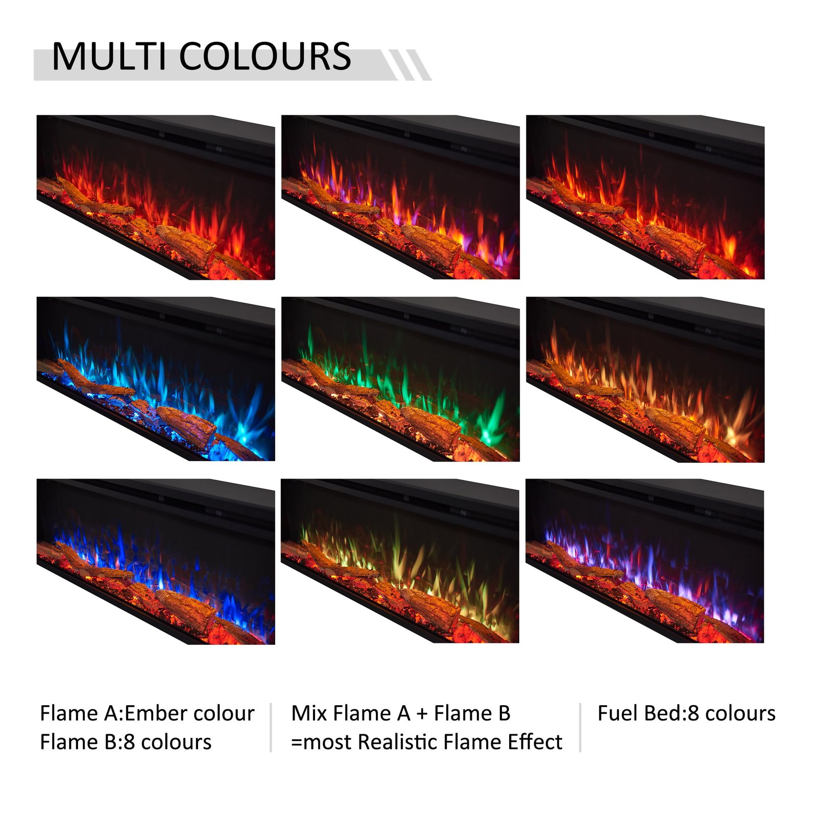 FLAMME 60"/152cm Castello Platinum Smart Inset Media Wall Electric Fireplace - Image 4