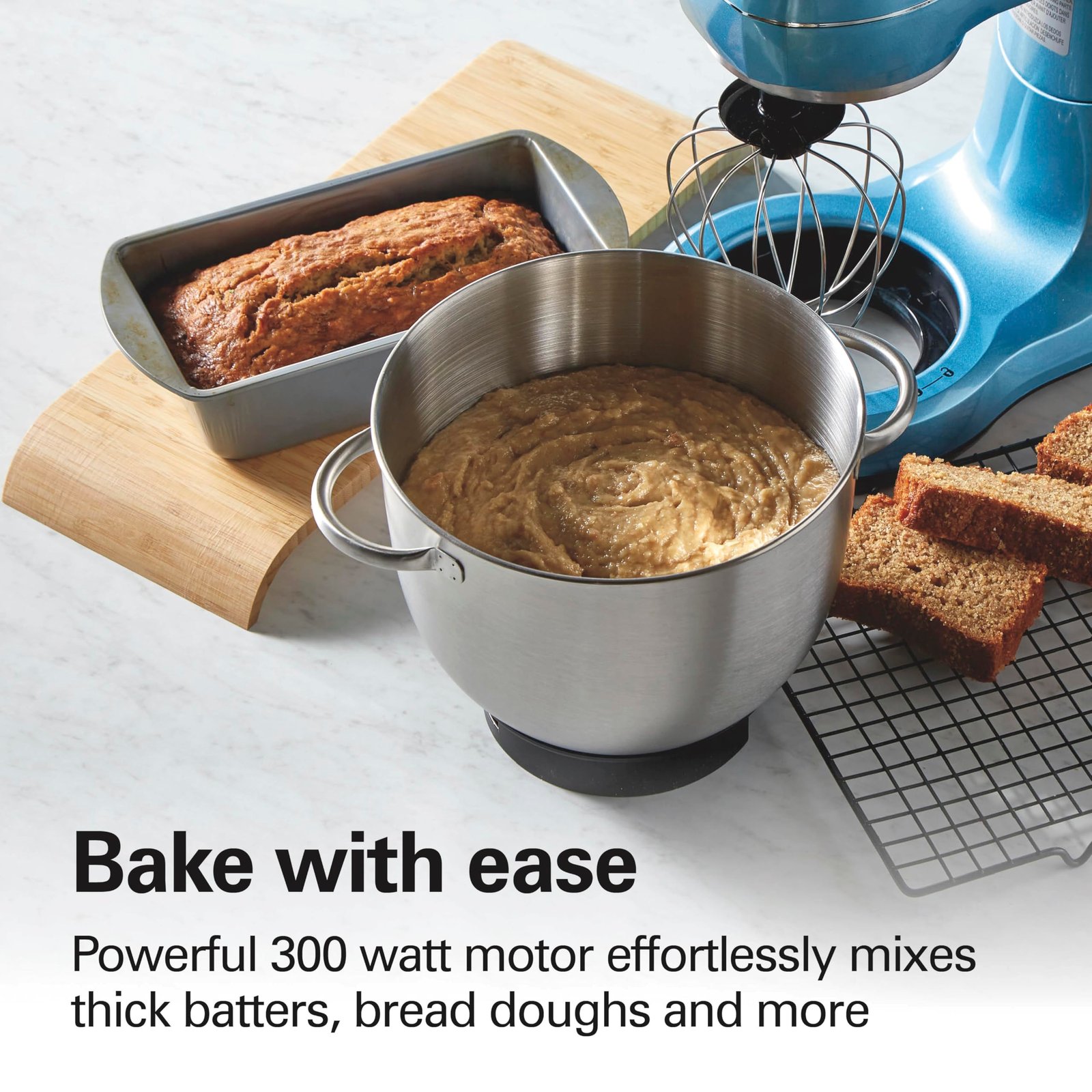 Electric Stand Mixer, 4 Quarts, Dough Hook, Flat Beater Attachments, Splash Guard, 7 Speeds with Whisk, Easy-Carry Top Handle, Blue - Image 2