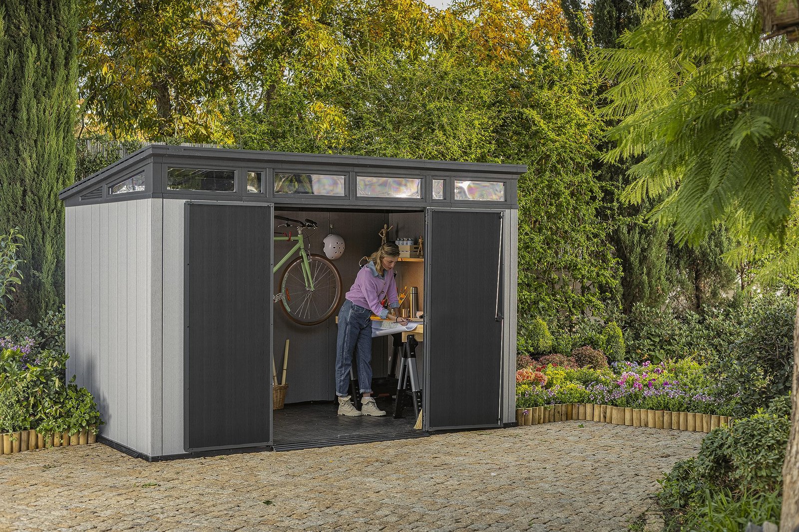 Keter Artisan Outdoor Pent Double Door Garden Storage Shed - Image 6